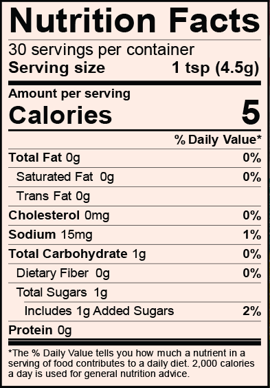 Nutrition Facts of Spicy Sweet Passion Fruit Hot Sauce